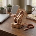 Mechanical Robotic Arm Copper Phone Stand with Power Base - Image 2
