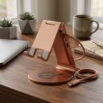 Multifunctional Brushed Copper Smart Desk Stand with Integrated Power Bank - Image 3