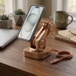 Mechanical Robotic Arm Copper Phone Stand with Power Base - Image 3