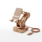 Mechanical Robotic Arm Copper Phone Stand with Power Base